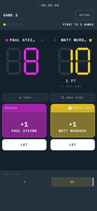 SCRD courtside scoring controller on mobile